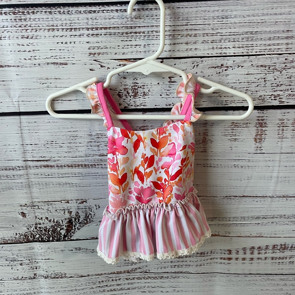 Cheeky Plum // Floral Stripe and Gingham Baby Swimsuit Set - Picture 2 of 5